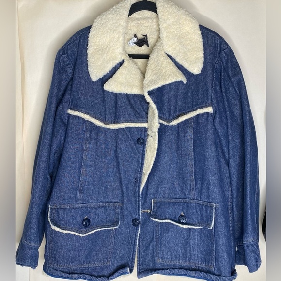 Vintage Sears Roebuck Heavy Sherpa Denim 70’s Chore Jacket Sz 46 - Picture 1 of 14